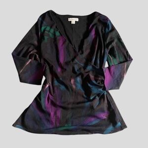 Y2K Fairy Grunge Black Abstract Mesh 3/4 Sleeve Top L
